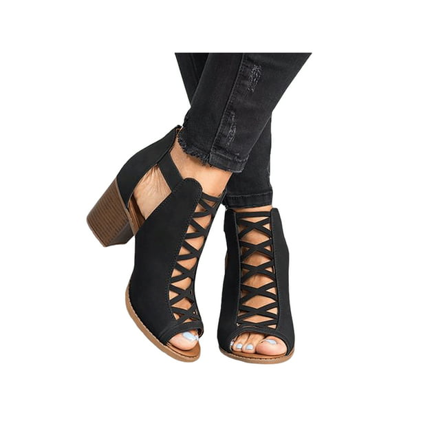 Details about   Women's Peep Toe Slingbacks Sandals Block Mid Heels Ankle Buckle Casual Shoes